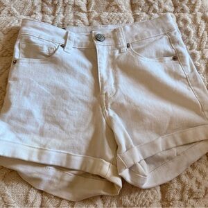 Aeropostale High Rise Midi Rolled Hem Shorts- White, 00